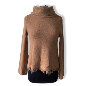 Anthropologie Akemi + Kin Aruba Brown Turtleneck Fringe Sweater